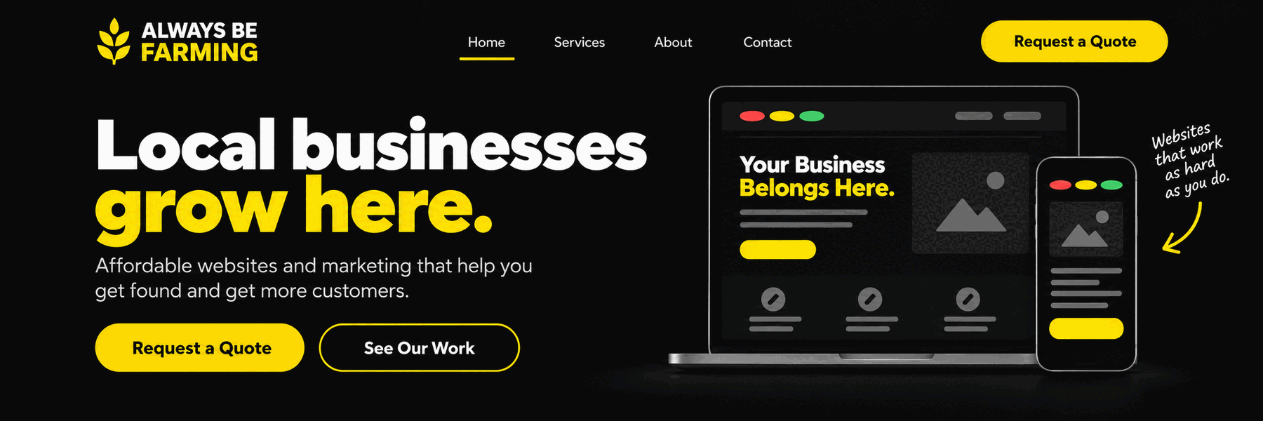 Always Be Farming website mockup