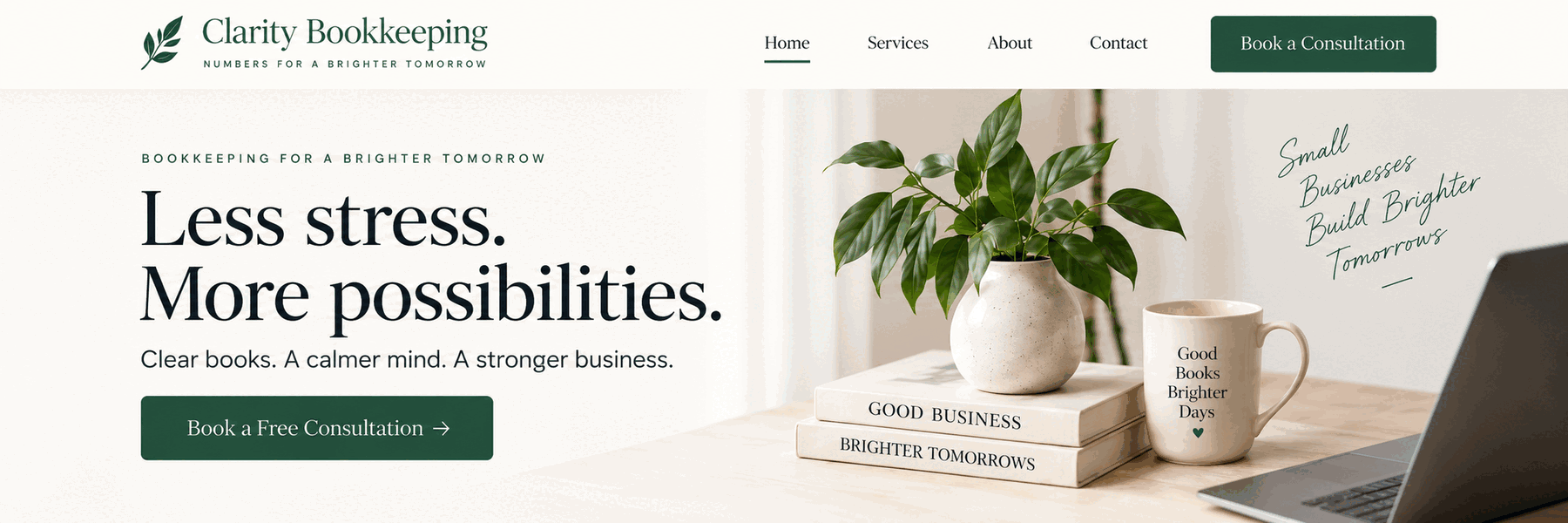 Clarity Bookkeeping website mockup